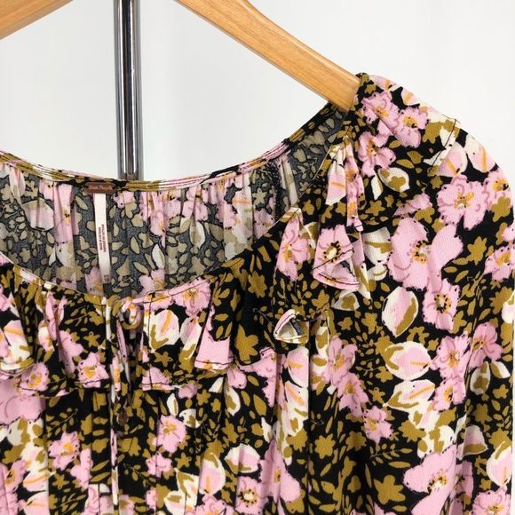 Free People Sweet Memories Floral Crepe Smocked Back Tie Front Ruffle Top - Picture 7 of 14